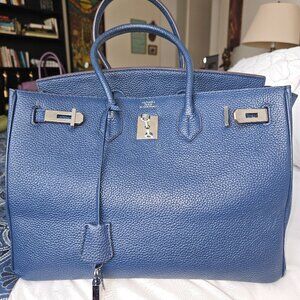 Navy Blue Leather Handbag
